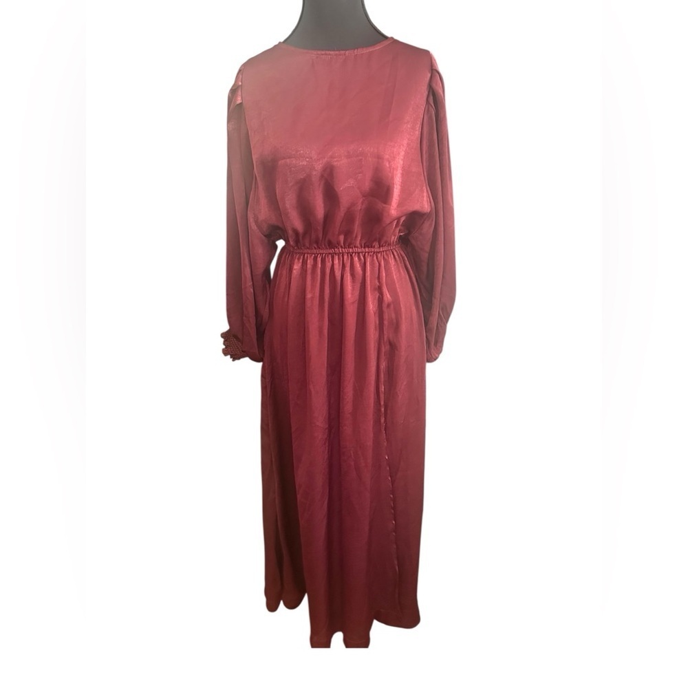NWT Umgee Burgundy Long Sleeve Maxi Silk Feel Dress Size Small - Picture 1 of 8